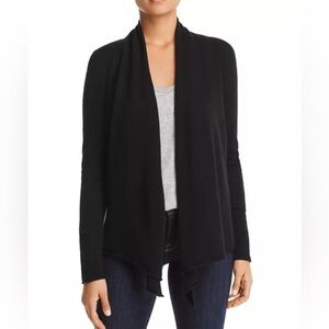 Aqua Cashmere Draped Open-Front Long Sleeve  Cardigan Lightweight Black Large